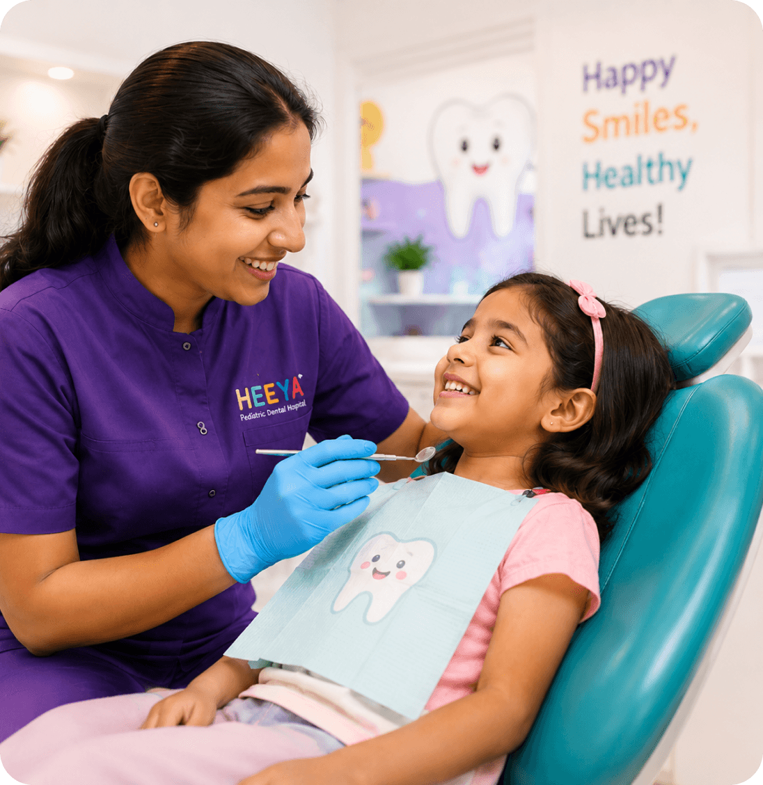 Dentist caring for a child at Heeya