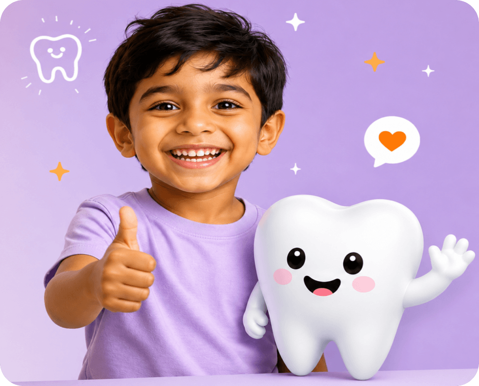 Happy child and tooth mascot